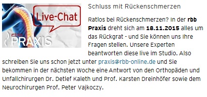 rbb praxis am 18.11.2015 um 20:15 Uhr unter Mitwirkung von Dr. Kaleth